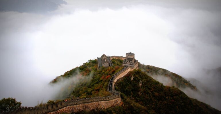aerial photography of great wall of china