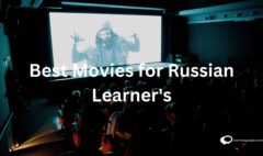 A collage featuring movie posters of popular films recommended for Russian language learners. Titles include well-known Russian movies with English subtitles, providing an engaging way for learners to immerse themselves in the language and culture