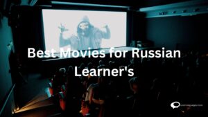 A collage featuring movie posters of popular films recommended for Russian language learners. Titles include well-known Russian movies with English subtitles, providing an engaging way for learners to immerse themselves in the language and culture