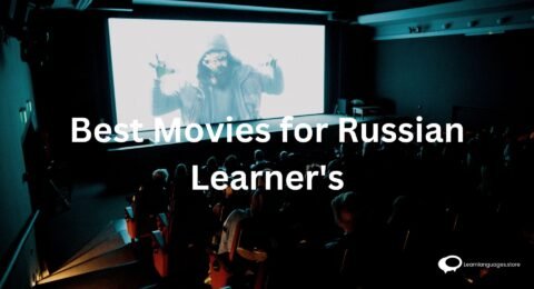 A collage featuring movie posters of popular films recommended for Russian language learners. Titles include well-known Russian movies with English subtitles, providing an engaging way for learners to immerse themselves in the language and culture