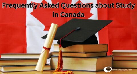 "Image showcasing a question mark surrounded by various icons representing education, visa, scholarships, and student life, depicting frequently asked questions about studying in Canada."