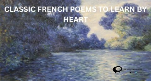 Vintage book showcasing classic French poems for memorization - 'Classic French Poems to Learn by Heart.'