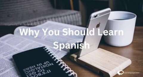 '5 Good Reasons to Speak Spanish' with icons representing diverse cultural experiences, career opportunities, travel, communication, and personal growth.