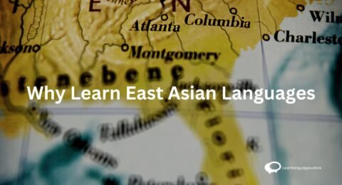 Inspiring visual representation showcasing the diversity of East Asian languages, featuring icons representing Chinese, Japanese, and Korean scripts, language books, and cultural symbols. The image conveys the richness and appeal of learning East Asian languages