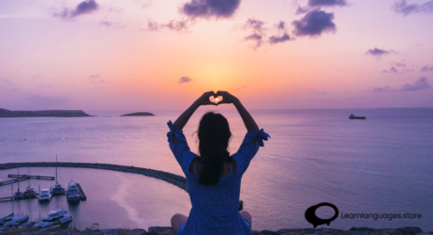 'Valentine's Day Traditions' with hearts, roses, chocolates, love letters, and romantic symbols