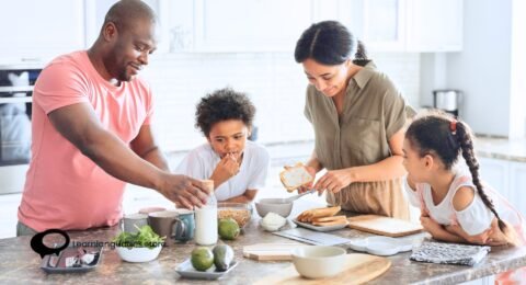 Image showcasing a kitchen scene with cooking ingredients, utensils, and a language learning book, illustrating the connection between cooking, food, and language learning