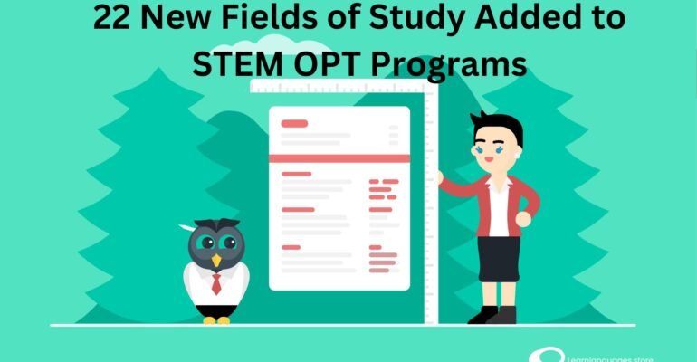 "Image showcasing diverse fields of study icons like technology, biology, engineering, and more, representing the addition of new disciplines to STEM OPT programs in the US."