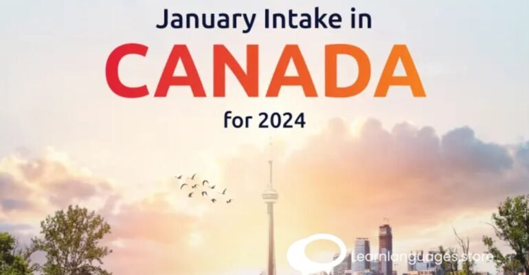 "Image showing a calendar with the date set to January 2024 and various university logos and application forms, symbolizing the Winter intake timeline in Canada."