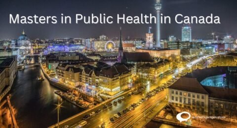 "Image featuring diverse students discussing public health strategies in a Canadian university classroom, representing Masters in Public Health studies in Canada."