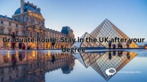 "Student holding graduation cap with UK flag in the background - Graduate Route: Stay in the UK after your degree"