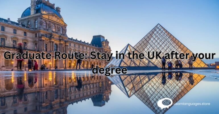 "Student holding graduation cap with UK flag in the background - Graduate Route: Stay in the UK after your degree"