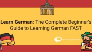 "Image depicting a person studying German vocabulary and practicing speaking with a native speaker, symbolizing the beginner's guide to learning German."