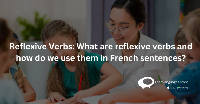 "Illustration of a person learning French reflexive verbs"