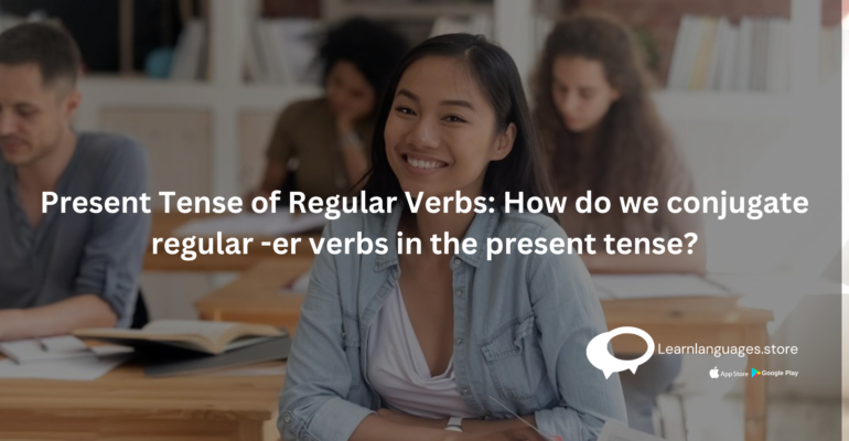 "Illustration of person conjugating French verbs in present tense"