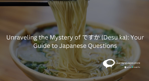 Illustration of a person torn between choosing ramen and sushi with the Japanese question ending ですか (desu ka)