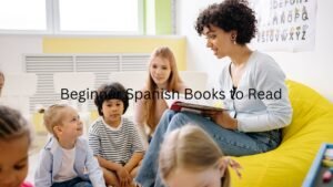 A bookshelf filled with popular Spanish novels for intermediate language learners.