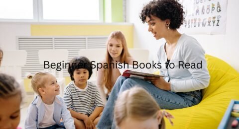 A bookshelf filled with popular Spanish novels for intermediate language learners.