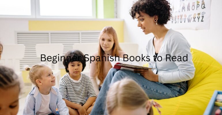 A bookshelf filled with popular Spanish novels for intermediate language learners.